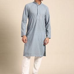 RAJUBHAI HARGOVINDAS Men Grey Chikankari Kurta-picture-22