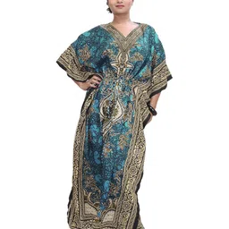 Exotic India Women Long Printed Kaftan Dress with Dori at Waist-picture-9