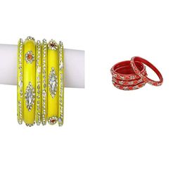 SOMIL Set of 10 Yellow Alloy Artificial Stones & Beads Bangles-image-74