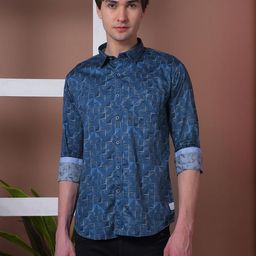COBB Men Slim Fit Geometric Printed Long Sleeves Cotton Shirt-image-29