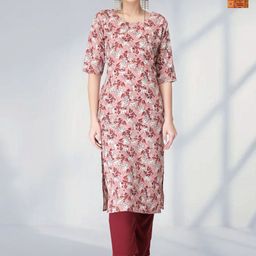 HERE&NOW Women Ethnic Motifs Printed Regular Kurta with Trousers-image-64