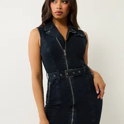 True Religion Women Lapel Collar Denim Bodycon Mini Dress-image-62
