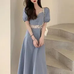 StyleCast Women Sweetheart Neck Puff Sleeves Fit and Flare Midi Dress-image-40