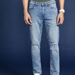 Mast & Harbour Men Slim Tapered Fit Slash Knee Light Fade Stretchable Jeans-image-83