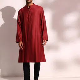Fabindia Woven Design Band Collar Straight Kurta-picture-8