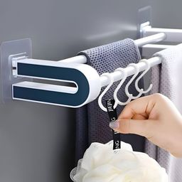 upkaranwale Blue & White Wall Mounted Adhesive Towel Rack Rail-53