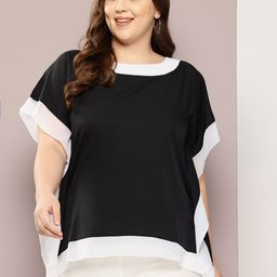 Qurvii+ Plus Size Colourblocked Flared Sleeves Kaftan Net Longline Top image 1