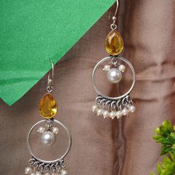 Bamboo Tree Jewels Artificial Stones Studded & Beaded Circular Drop Earrings-image-88