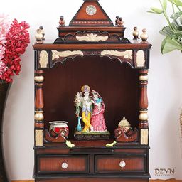 DZYN Furnitures Sacred Space Brown Wooden Medium Floor Rested Pooja Temple Without Door-image-95