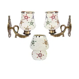 Somil Indore Mosaic Decorative Lamp Combo of Matching Wall Lamp & Table Lamp, Multi Compatible with LED, Size: 14 X 14 X 18 Cm, Pack of 3.-image-88