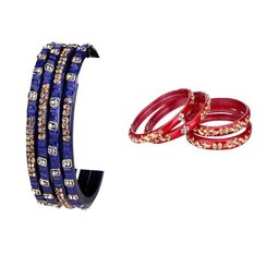 Somil Combo Glass Bangles For Women | Traditional Bangles Set | Daily, Festive & Party, Combo Of 2 Set, Blue, Red-image-73