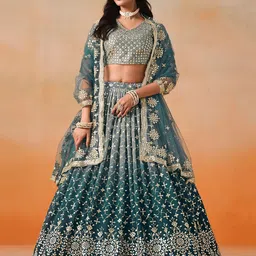 FABPIXEL Embroidered Sequinned Semi-Stitched Lehenga & Unstitched Blouse With Dupatta-13