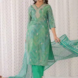 Indo Era Women Floral Embroidered Regular Sequinned Kurta with Trousers & With Dupatta-picture-49