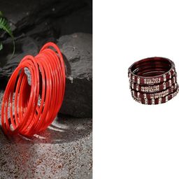 SOMIL Set Of 16 Red Alloy Artificial Stones and Beads Antique Bangles-image-65