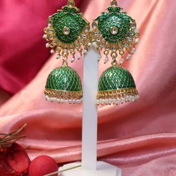 SIVA BY ANIKA Brass-Plated Artificial Stones Studded And Beaded Dome Shaped Jhumkas-36