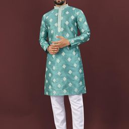 AKSHAT CREATION Men Sea Green Cotton Silk Kurta Sets-picture-38