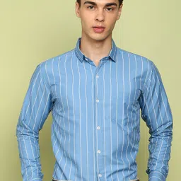 encore by INVICTUS Slim Fit Vertical Striped Long Sleeves Cotton Shirt-image-71
