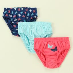 Babyhug 100% Cotton Antibacterial Stripes & Butterfly Print Panties Pack Of 3 - Multicolor-image-33