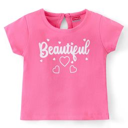 Babyhug 100% Cotton Half Sleeves Tee with Text Graphics - Pink-image-90