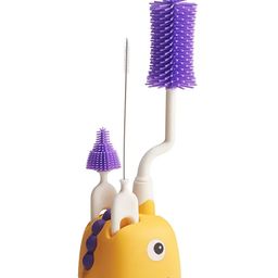 Adore Li'l Dino  3 in 1 Bottle Cleaning Brush kit with Drying Stand with Food Grade Silicone Bristles- Yellow-image-6