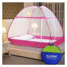Classic Mosquito Net for Double Bed  King Size Foldable Premium Machardani Polyester 30 GSM Strong Net - Pink-81