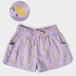Mi Arcus 100% Cotton Lemons Printed Textured Summer Wear Shorts - Purple-image-99