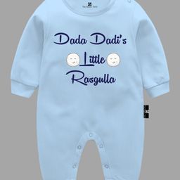 The Peppy Tend Unisex Full Sleeves Dada Dadis Little Rasgulla Text Printed Romper - Blue-image-38