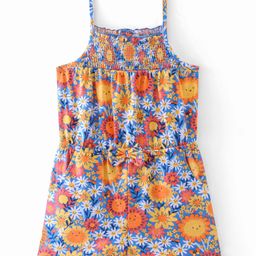 Babyhug 100% Cotton Knit Single Jersey Singlet Sleeves Jumpsuits with Floral Print - Multicolour-image-109