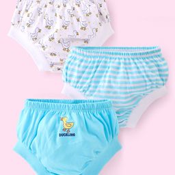 Doodle Poodle 100% Cotton Knit Strip & Duck Print Briefs Pack Of 3- Blue & Bright White-image-41