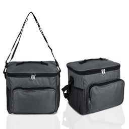 Kuber Industries Pack of 2 Lunch Bag  Rexine Thermal Insulated Lunch Bag  Tiffin Bag with Bottle Holder  Waterproof Top Handle Lunch Bag  Front Pocket Lunch Bag for Office  Gray-90