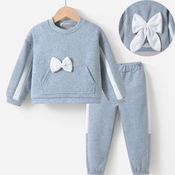 Kookie Kids Full Sleeves Winter Wear Suit With Kangaroo Pocket & Bow Applique - Grey-image-80