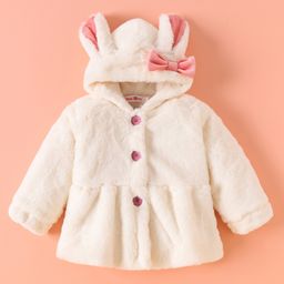 Kookie Kids Full Sleeves Front Open Hooded Fur Winter Jacket with Bow & Ears Applique - Cream-image-92