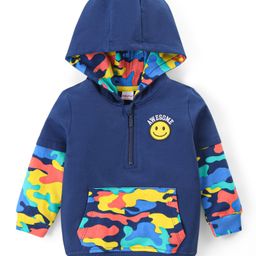 Babyhug Full Sleeves Front Open Sweat Jacket with Hood Zipper & Applique Detailing - Navy Blue-image-76
