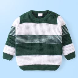 Babyhug Knitted Full Sleeves Pullover Sweater With Stripes Design - Green & White-image-88