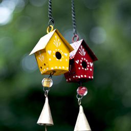 Metal Wall Hanging Windchime with Hanging Colored Houses-19
