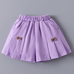 Mark & Mia Solid Cotton Shorts With Bow Applique - Purple-image-66