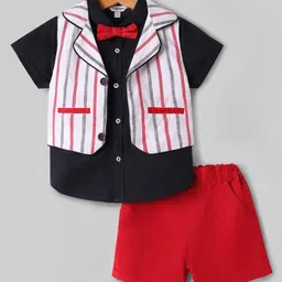 ToffyHouse Cotton Woven Half Sleeves 3 Piece Party Suit With Bow - Multi Colour-picture-28