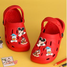 Disney by Yellow Bee Solid Perforated Clogs With Mickey & Friends Featuring Character Charms - Red-picture-25