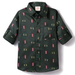 Rikidoos Full Sleeves Abstract Printed Shirt - Bottle Green-image-8