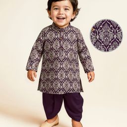 EARTHY TOUCH Single Jersey Knit Full Sleeves Dhoti Kurta Set With Floral Print - Purple-picture-49