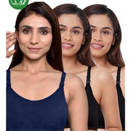 Inner Sense Organic Cotton Knit Pack of 3 Solid Antimicrobial Maternity Bras With Nursing Access - Multi Colour-picture-17