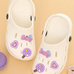 Yellow Bee Solid Perforated Slingback Clogs With Candy & Heart Charms - White-picture-39
