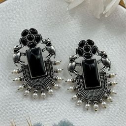 NAMAN ARTS Silver-Plated Artificial Stones Studded & Beaded Oxidised Animal Shaped Studs-picture-39