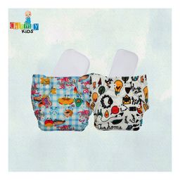 Chinmay Kids Cloth Diaper Cute Prints Freesize Reusable Washable Adjustable Snap Buttons Cloth Diaper For Babies With Wet Free Insert Pads Leak Proof & Dry Feel Pack of 2 - Sky Blue & White image 2