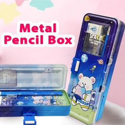 FunBlast Space Theme Double Layer Pencil Box with Stationery Items - Blue image 2