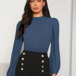 FNOCKS Women Solid Puff Sleeve High Neck Top-picture-48