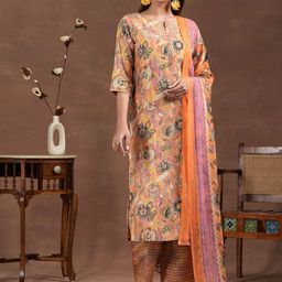Libas Floral Printed Straight Kurta With Palazzos & Dupatta-14