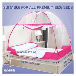 classic mosquito nets Classic Mosquito Net for Double Bed  King Size Foldable Premium Machardani Polyester 30 GSM Strong Net - Pink image 3