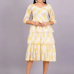OH MI DIOS Women Floral Print Fit & Flare Sweetheart Neck Midi Dress With Layered-image-87