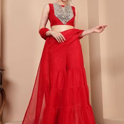 DEEBACO Embroidered Round Neck Top With Palazzos Co-Ords-picture-28